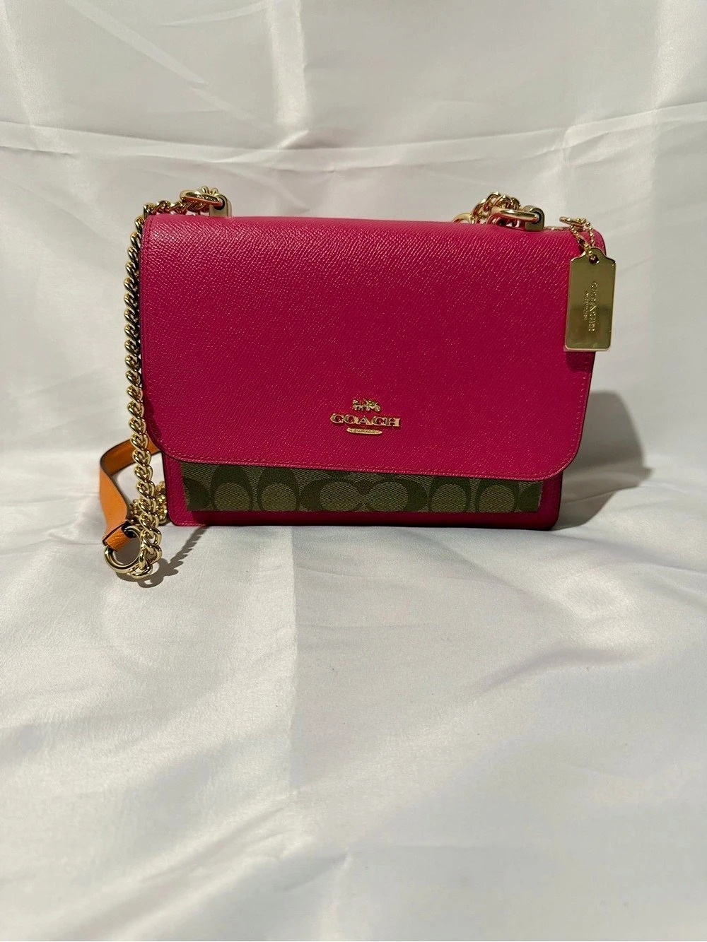 Coach Hutton Shoulder Bag In Colorblock Signature Canvas Hutton Pink & Brown
